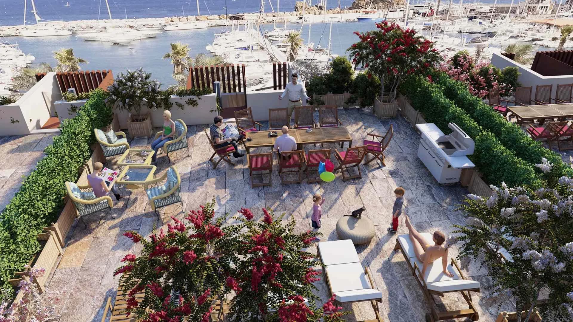 Perspective 3D du rooftop du 2ème étage — appartements vendus