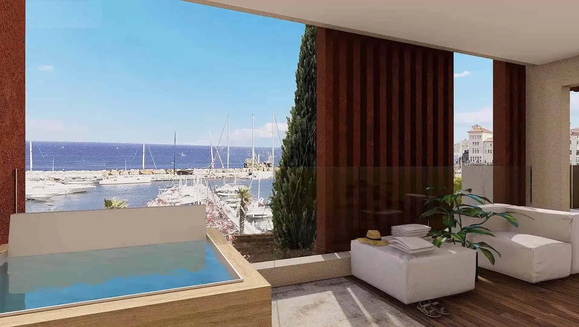Perspective 3D d'une terrasse en soirée
